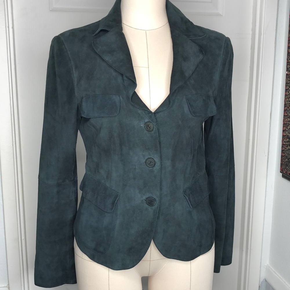 Giorgio Armani spruce forest green suede button front blazer size small